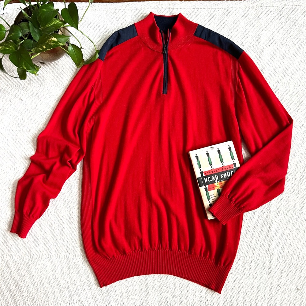 Bugatchi Merino Wool Red Quarter Zip Pullover Sweater men’s XL